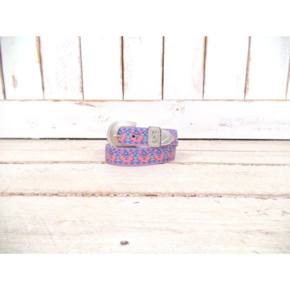 Southwestern pink/bluewoven cloth tribal belt/vintage western belt